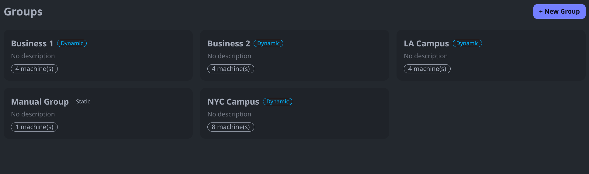 DistroDrift groups page with machine grouping options