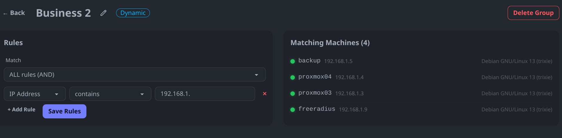 DistroDrift dynamic group configuration with rule builder